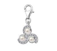 Quiges Imitation Pearl Triskelion Symbol Clip On Charm Pendant with Cubic Zirconia Silver Plated Women's Jewellery