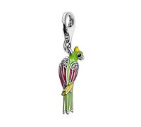 Quiges Multi Colour Enamel Parrot Clip On Charm Pendant with Cubic Zirconia Silver Plated Women's Jewellery