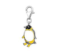 Quiges Multi Colour Enamel Penguin Clip On Charm Pendant Silver Plated Women's Jewellery