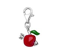 Quiges Red and Green Enamel 3D Apple with Arrow Clip On Charm Pendant Silver Plated Women's Jewellery