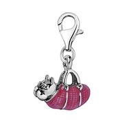 Quiges Red Enamel Bag with 3D Bull Dog Clip On Charm Pendant Silver Plated Women's Jewellery