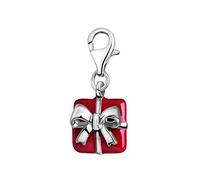 Quiges Red Enamel Gift Box with Bow Clip On Charm Pendant Silver Plated Women's Jewellery
