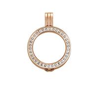 Quiges Rose Gold Plated Stainless Steel Interchangeable Coin Holder Pendant 25mm Small with Crystal Ring
