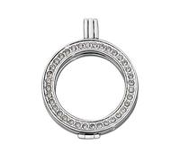 Quiges Silver Plated Copper Interchangeable Coin Holder Pendant 33mm Large with Crystal Ring
