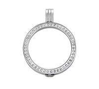 Quiges Silver Plated Stainless Steel Interchangeable Coin Holder Frame Pendant 33mm Large with Crystal Ring