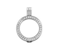 Quiges Silver Plated Stainless Steel Interchangeable Coin Holder Pendant 25mm Small with Crystal Ring