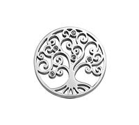 Quiges Silver Stainless Steel Small 25mm Coin Tree of Life with Zirconia for Interchangeable Pendant Necklace