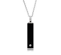 Quiges Stainless Steel Memorial Ash Holder Black Bar Cylinder Pendant for Cremation Urn Keepsake with Adjustable Cable Chain Necklace 46 to 52 cm