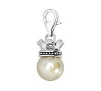 Quiges White Imitation Pearl with Crown Clip On Charm Pendant Silver Plated Women's Jewellery