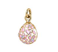 Quiges Woman Hand Painted Russian Easter Egg Flowers Pink Enamel White Gold Plated Classic Pendant Zirconia Crystals