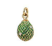 Quiges Woman Hand Painted Russian Easter Egg Net Pattern Green Enamel Gold Plated Classic Pendant Zirconia Crystals