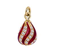Quiges Woman Hand Painted Russian Easter Egg Red Enamel Gold Plated Classic Pendant Zirconia Crystals