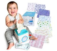 Quiggly Baby Tissue Box Soft Tissue Box Montessori Sensory Development Toy for 6-12 Months Kids 100% Cotton Crinkle Tissues Ribbon Details Safety Mirror