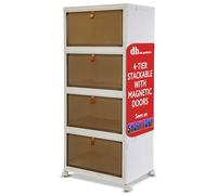 Quik Box Sport 6 Gallon 4 tier Stackable Storage Bins with Magnetic Door, Collapsible Organizer Foldable Container, for Bedroom Living Room Kitchen Neat, Tidy Dorms and Organized Homes, Boxes