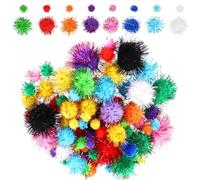 Quilax 100Pcs Color Flash Cat Toy Balls, Craft Cat Toy Balls with Tinsel, Soft Fluffy Puff Ball for Crafts, Sparkle Glitter Cotton Ball for Kittens Exercise