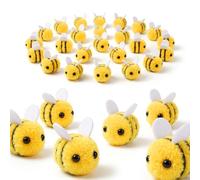 Quilax 28 Pcs Felt Bees Wool Felt for Crafts, Mini Bees Plush Decor, Yellow Wool FeltBees, Mini Crafts Cute Plush for Party Favors DIY Accessory