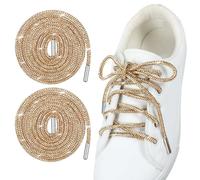 Quilax 2Pcs Rhinestone Gold Shoe Laces, Round Glitter Shoe Laces for Sneakers, Crystal Bling Diamond Rope Shoes Strings(Gold)