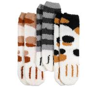 Quilax 3 Pairs Fuzzy Cat Paw Socks, Cozy Fluffy Slipper 3D Animals Socks Women, Home Sleeping Warm Halloween Fuzzy Sock Stocking Stuffer Christmas Gifts