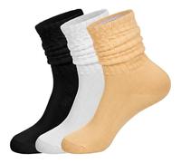 Quilax 3 Pairs Slouch Socks for Women, White Slouchy Cotton Socks for Women, 2 Ways to Wear, Stylish and Simple Slouch Sock(Multicolor,White Black Yellow)