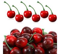 Quilax 30pcs Red Fake Cherries, Lifelike Fake Fruit Decor, Realistic Simulation Cherry Decor, Home Kitchen Party Cherry Decorations, Desk Ornament Photography Prop