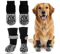 Quilax 4 Pcs Dog Boots Paw Protector, Dog Socks Paws Stop Licking, Dogs Shoes with Grippers for Hot/Cold Pavement, Dogs Booties for Hardwood Floors Anti Slip Grey(XL)