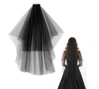 Quilax Black Veils for Women, Double Layers Black Veil with Pre-attached Comb, Wedding Veil for Bachelorette Party, Halloween Costume Cosplay