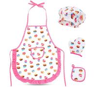 Quilax Kids Chef Hat and Apron, Pink, Cute Sweet Cake Cooking Apron Kids Aprons For Cooking, Adjustable Toddler Apron for Daughters Little Girls, Stocking Stuffer, 6-12 Years