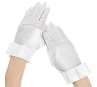 Quilax Short Satin Gloves Women, Short Opera Pearl White Satin Glove, Formal Dancing Silk Glove for Wedding Bridal Banquet Evening Christmas Party 1920s Flapper Accessories