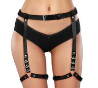 Quilax Thigh Garter, Punk Leather Leg Harness for Woman, Adjustable Goth Thigh Harness for Women and Girls Rave Outfit, Garter Belt for Halloween Dress Up and Cosplay(Black)