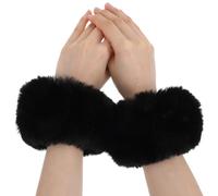 Quilax White Fur Faux Rabbit Wrist Cuffs, Cozy Polyester Arm Warmers for Women, Winter Accessories (Black)(Black)