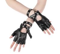 Quilax Women's Black Fingerless Gloves, Black PU Leather Rave Gloves, Punk Snap Half Finger Glove, Punk Rock Accessories for Concerts Festivals Costume Parties Rocker Outfit