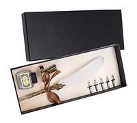 Quill Dip Pen Set Elegant Stainless Steel Writing Set for Gifting and Decor Table Fillable with Gothic and Italian Calligraphy (White)