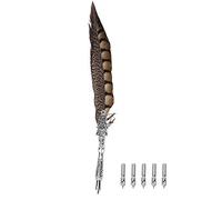 Quill Pen Feather Calligraphy Pen Antique Feather Quill Pen Feather Dip Gift with 5 Stainless Steel Replacement Nibs(#1) Office Supplies