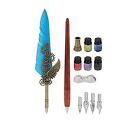 Quill Pen Set, Vintage Style Calligraphy Pen Kit, Retro Elegant Stainless Steel Nib with Replaceable Tips, Wear Pen for Writing, Gift for Friends Family Teachers (SP284711 Golden Lake Blue (Pointed