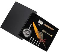 Quill Pen Set with Flat Nib, Writing Quill Pen Kit, Stainless Steel Dip Pen for Gothic Calligraphy, Vintage Elegant Style with Clear Engraving and Gift Box Packaging (SP285705 Sprinkled Golden Fashion