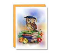 QUILLCRAFT Graduation Card, Owl and Books Artful Card, High School Graduation Cards, Quilled Quilling Greeting Congratulations Gift Card for Boy Girl Brother Daughter with Envelope (Owl and Books)