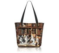 QuillGlyph Beach Tote Bags for Women Sea Turtles Travel Beach Shoulder Bags Canvas Tote, Cat, One Size