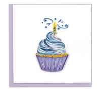 Quilling Blue Cupcake with Candle Make a Wish! Hand-Finished Art Greeting Card Frameable Art - Suitable for Framing in a Card Frame - by The Quilling Card Company