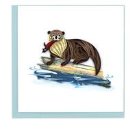 Quilling Brown Otter Fisherman's Friend Hand-Finished Art Greeting Card Frameable Art - Suitable for Framing in a Card Frame - by The Quilling Card Company
