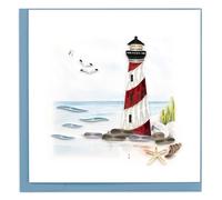 Quilling Card Handmade Quilled Red & White Lighthouse Greeting Card - 6x6 Inch Blank Card with Envelope - Fair Trade Verified - Unique Paper Art Keepsake for Any Occasion