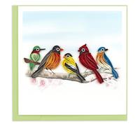 Quilling Five Colourful Perched Songbirds Birdy Band Hand-Finished Greeting Card Frameable Art - Suitable for Framing in a Card Frame - by The Quilling Card Company
