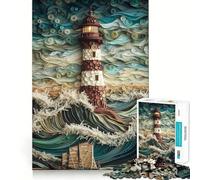Quilling Lighthouse 1000 Piece Jigsaw Puzzles for Adults Teenagers Solid Logic Toy Quiet Fun Precision Cut Santa Wish Pick (38x26cm)