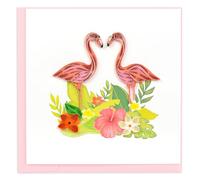 Quilling Pair of Pink Birds Flamingo Funland Hand-Finished Art Greeting Card Frameable Art - Suitable for Framing in a Card Frame - by The Quilling Card Company