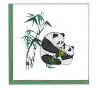 Quilling Pandas Eating Bamboo Cute Baby Bear Hand-Finished Art Greeting Card Frameable Art - Suitable for Framing in a Card Frame - by The Quilling Card Company