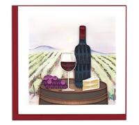 Quilling Red Wine with Cheese Vineyard Retreat Hand-Finished Art Greeting Card Frameable Art - Suitable for Framing in a Card Frame - by The Quilling Card Company