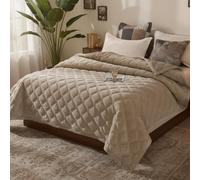 Quilt Bedspread 3 Piece Set: All Season Ultra-Soft Microfiber Cozy Quilted Bedspread King Size 220 x 240 cm Bedding Coverlets Set with 2 Pillow Sham 50 x 70 cm Machine Washable (Gray Camel-B)