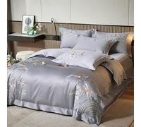 Quilt Cover Bed Sheet Pillowcases Egyptian Cotton 4Pcs Bedding Set Botanical Embroidery Duvet Cover (Color : A Size : Queen 200X230cm 4Pcs) (A Queen 200X230cm 4Pcs)