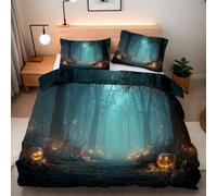 Quilt Cover Pumpkin Woods 3 Piece Bedding Sets Double 3D Double-sided Printing Halloween Duvet Cover Set 200x200 cm 2 Pillow Cases 50x75 cm Comforter Microfiber with Zipper Fixable Corner Straps