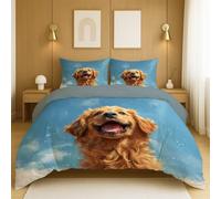 Quilt cover set duvet cover lightweight Cute Animal Dog Includes 2 pillowcases 50 x 75 cm and 1 Quilt cover 260 x 220 cm, Blue Brown