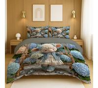 Quilt cover set duvet cover lightweight Cute Animals Lamb Includes 2 pillowcases 50 x 75 cm and 1 Quilt cover 260 x 220 cm, Blue